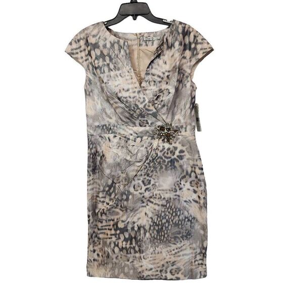 Eliza J Size 14 NWT Knee Length Animal Print Jeweled Dress S MISSING Jewel - Picture 1 of 8